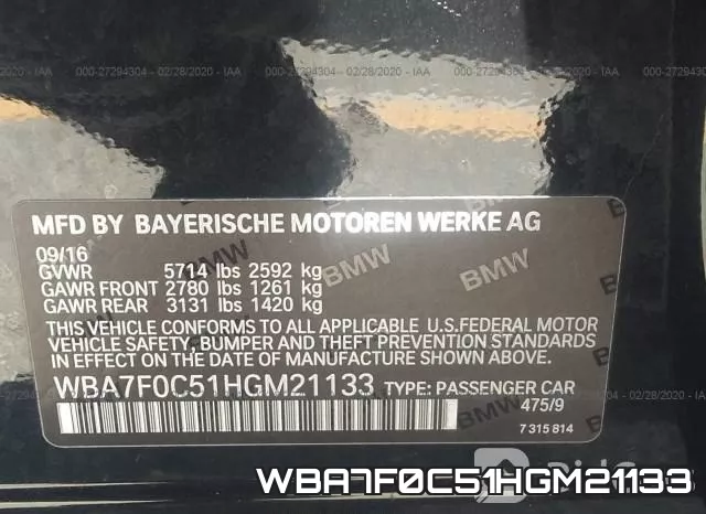 WBA7F0C51HGM21133 фото 10