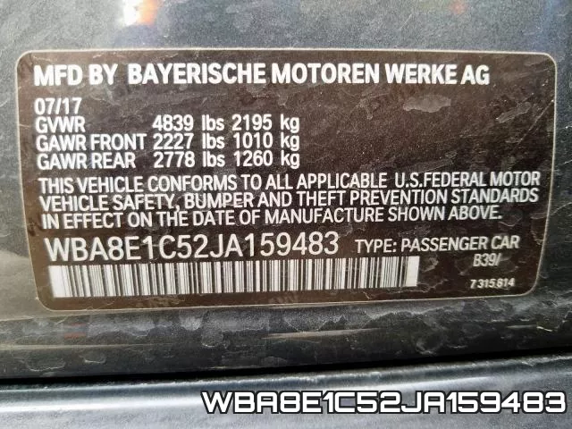 WBA8E1C52JA159483 фото 2