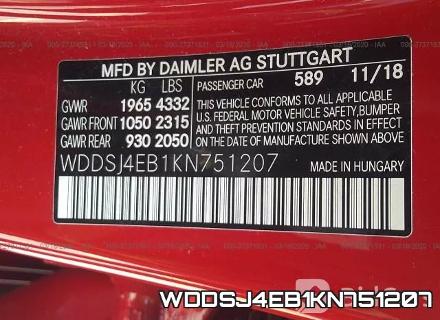 WDDSJ4EB1KN751207 фото 10