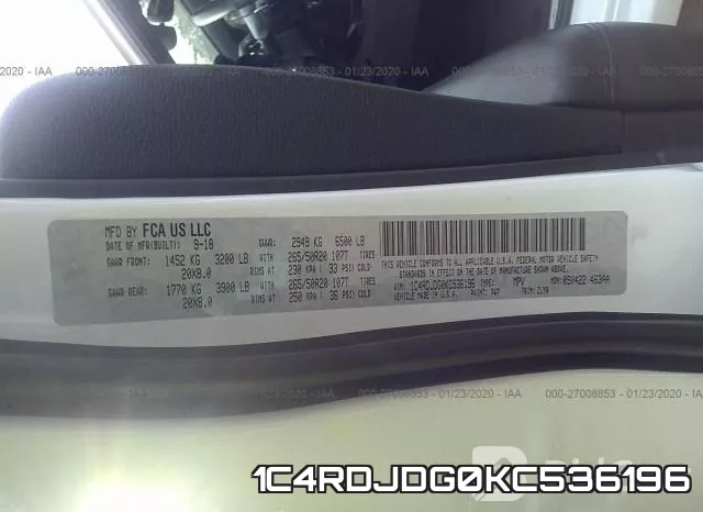 1C4RDJDG0KC536196 фото 10