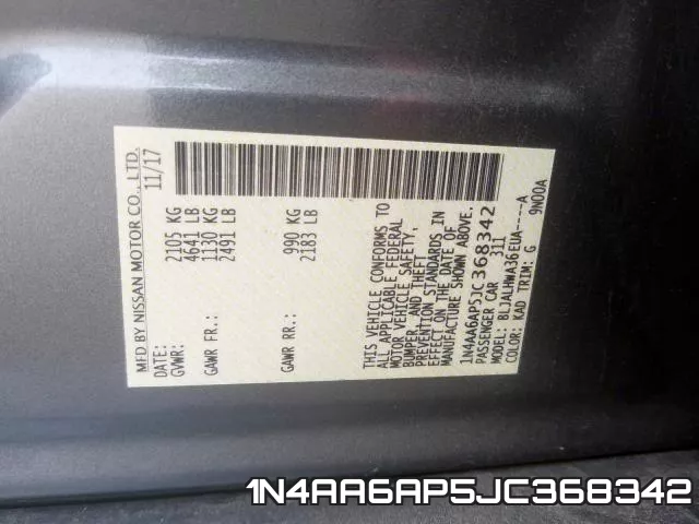 1N4AA6AP5JC368342 фото 2