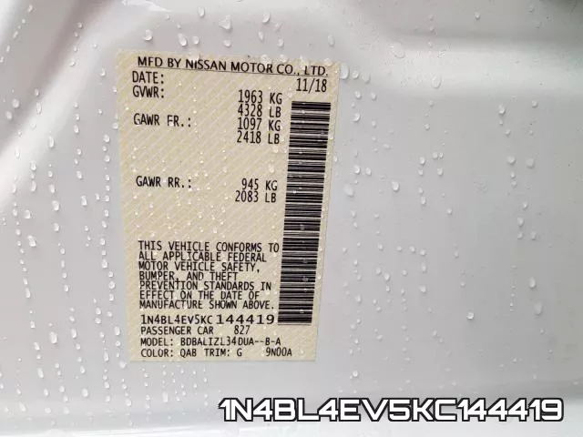 1N4BL4EV5KC144419 фото 2