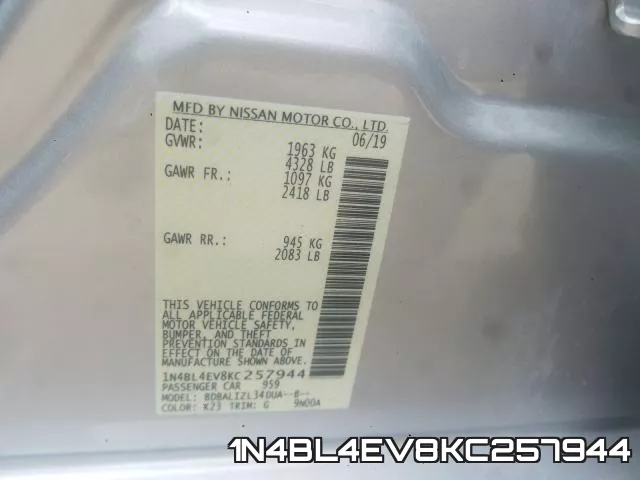 1N4BL4EV8KC257944 фото 2
