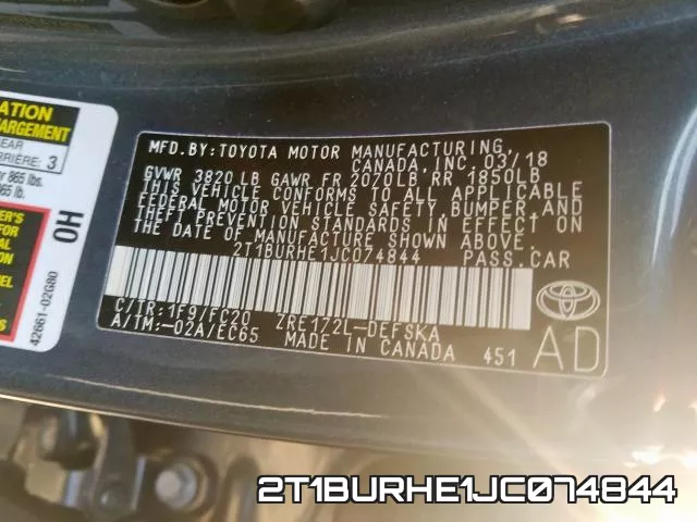 2T1BURHE1JC074844 фото 2