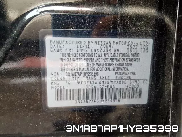 3N1AB7AP1HY235398 фото 2
