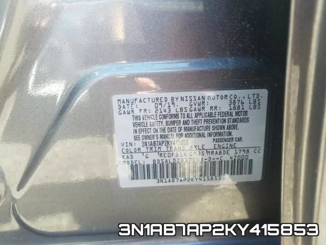 3N1AB7AP2KY415853 фото 2