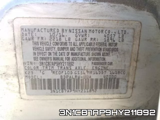 3N1CB7AP9HY211892 фото 2