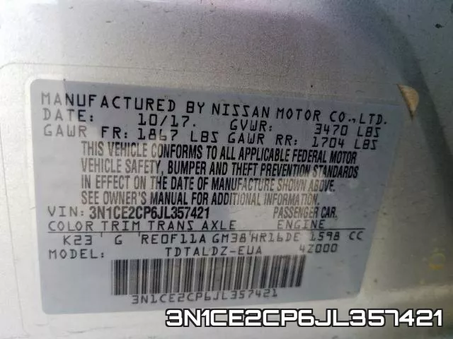 3N1CE2CP6JL357421 фото 2