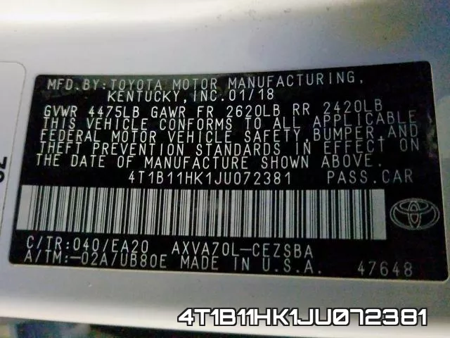 4T1B11HK1JU072381 фото 2