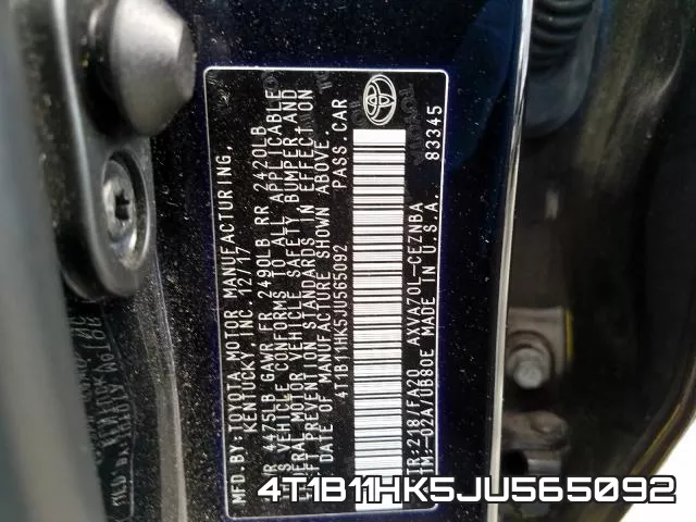 4T1B11HK5JU565092 фото 2