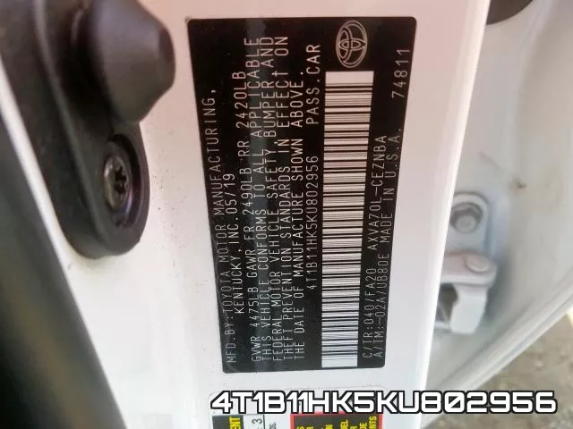 4T1B11HK5KU802956 фото 2