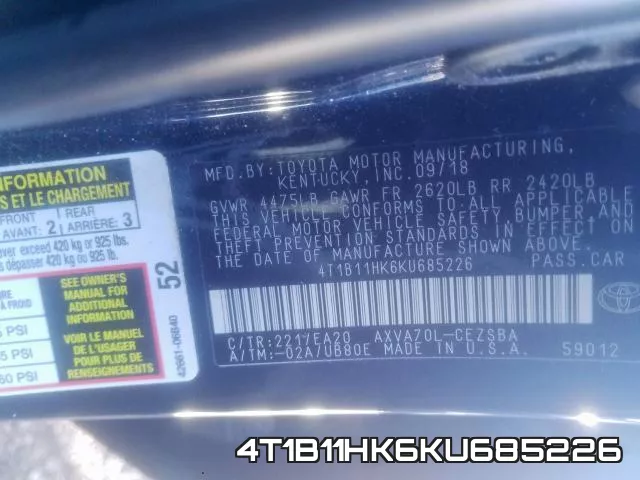 4T1B11HK6KU685226 фото 2