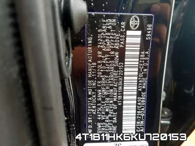 4T1B11HK6KU720153 фото 2