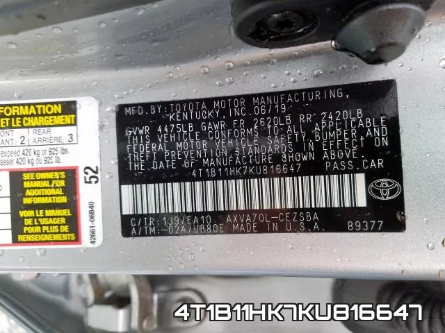 4T1B11HK7KU816647 фото 2