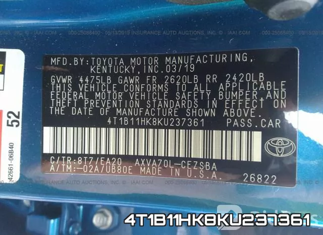 4T1B11HK8KU237361 фото 10