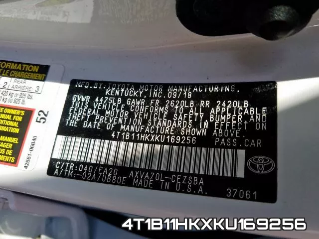4T1B11HKXKU169256 фото 2