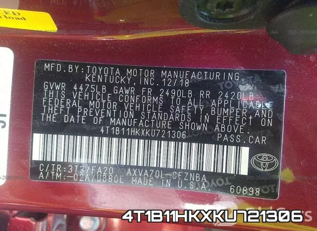4T1B11HKXKU721306 фото 10