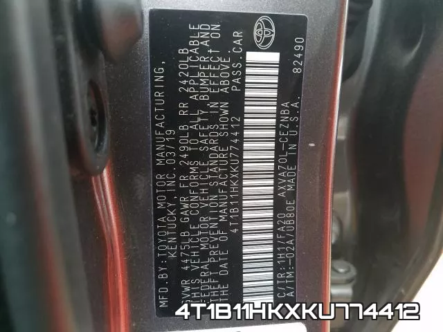 4T1B11HKXKU774412 фото 2