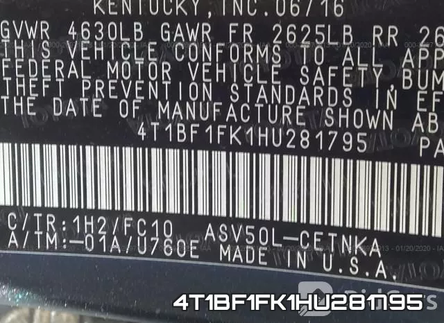 4T1BF1FK1HU281795 фото 9