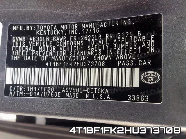4T1BF1FK2HU373708 фото 2