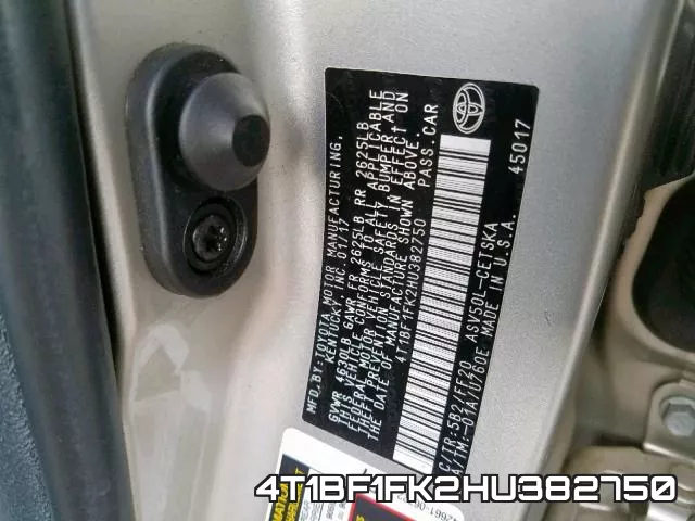 4T1BF1FK2HU382750 фото 2