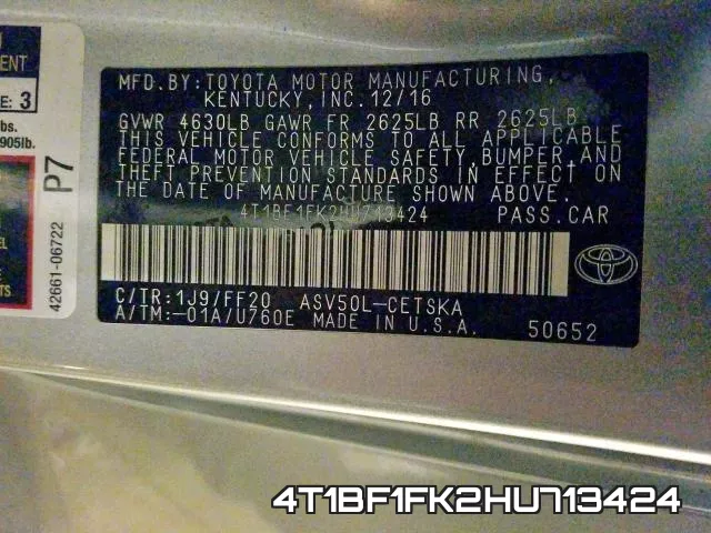 4T1BF1FK2HU713424 фото 2