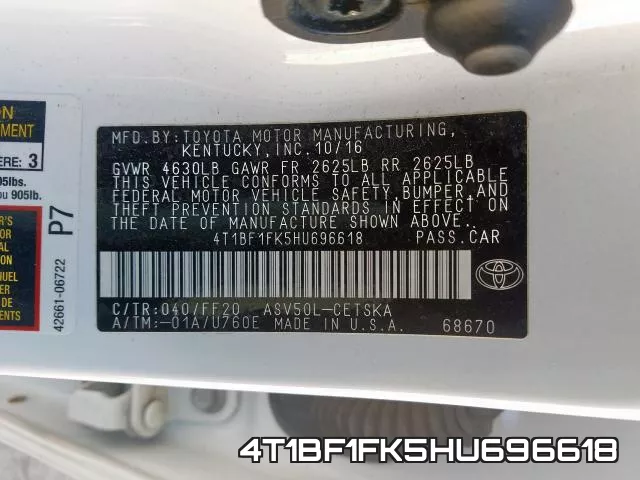 4T1BF1FK5HU696618 фото 2