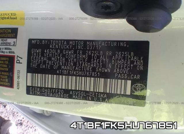 4T1BF1FK5HU767851 фото 10
