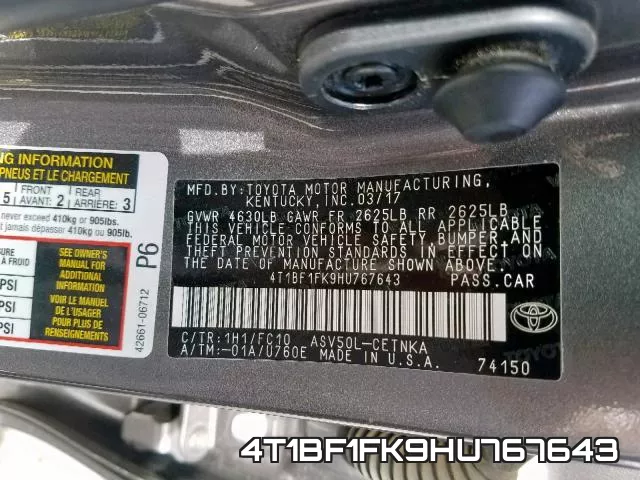 4T1BF1FK9HU767643 фото 2