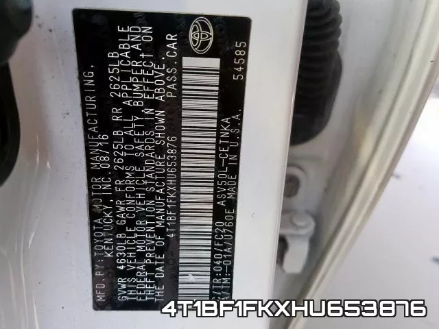 4T1BF1FKXHU653876 фото 2