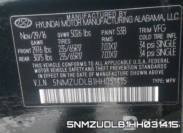 5NMZUDLB1HH031415 фото 10