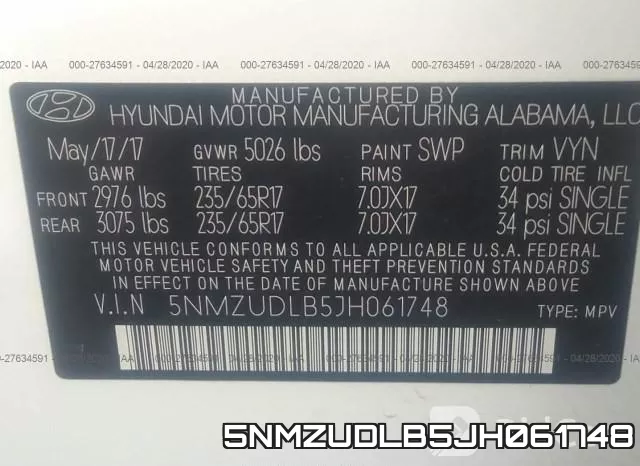 5NMZUDLB5JH061748 фото 10