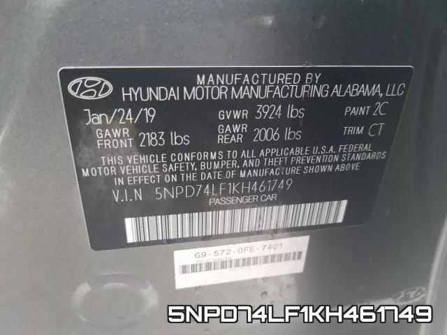 5NPD74LF1KH461749 фото 2