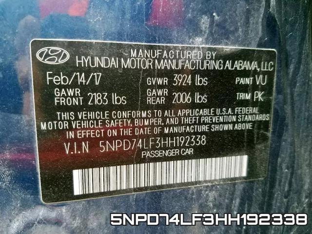 5NPD74LF3HH192338 фото 2