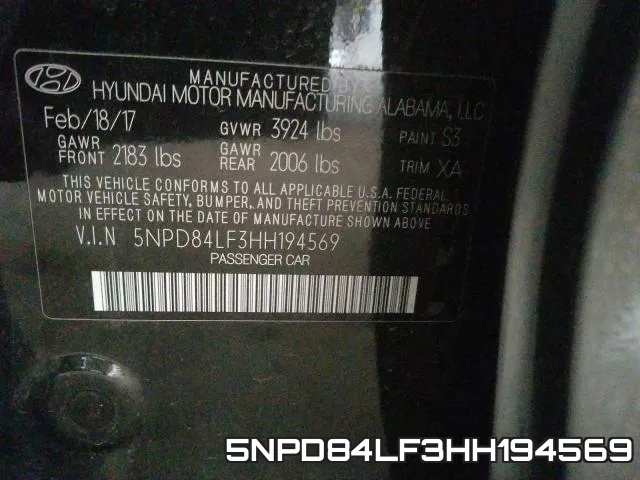 5NPD84LF3HH194569 фото 2