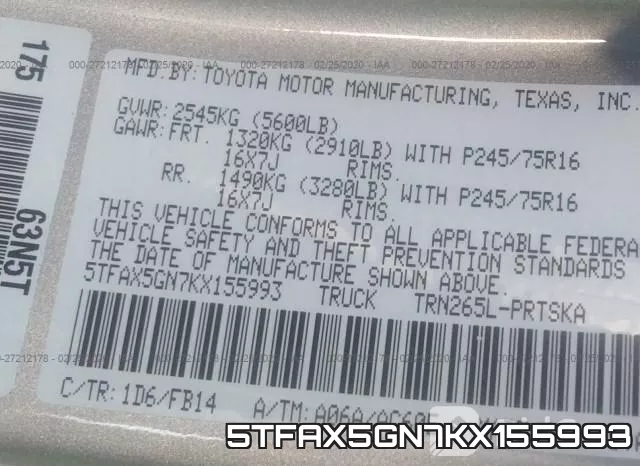 5TFAX5GN7KX155993 фото 10