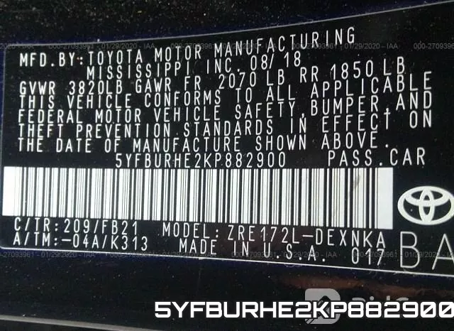5YFBURHE2KP882900 фото 10