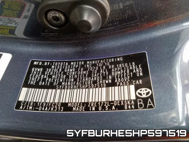 5YFBURHE5HP597519 фото 2