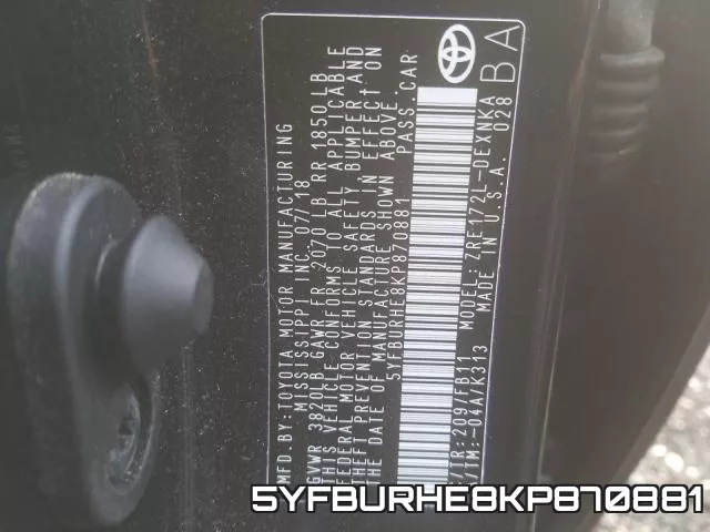 5YFBURHE8KP870881 фото 2