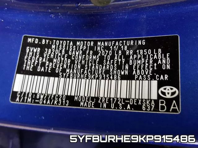 5YFBURHE9KP915486 фото 2