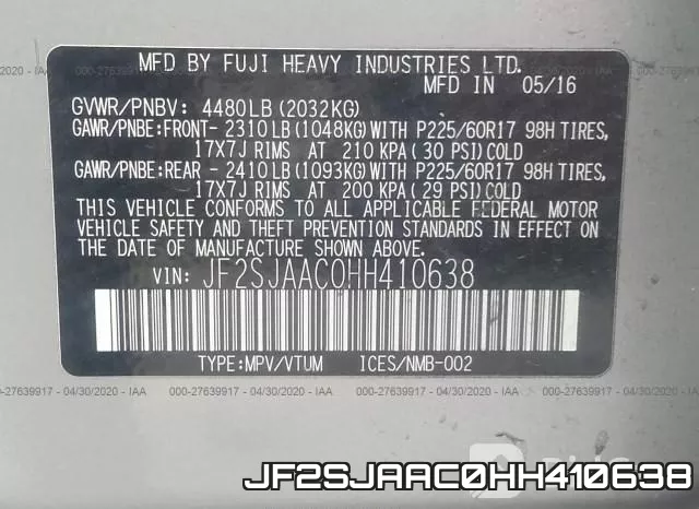 JF2SJAAC0HH410638 фото 10