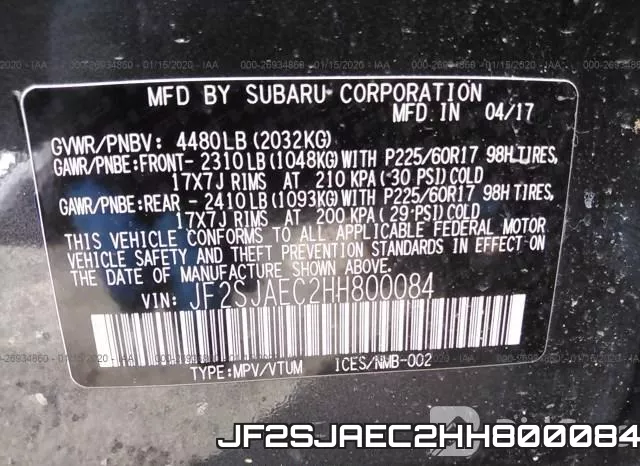 JF2SJAEC2HH800084 фото 10