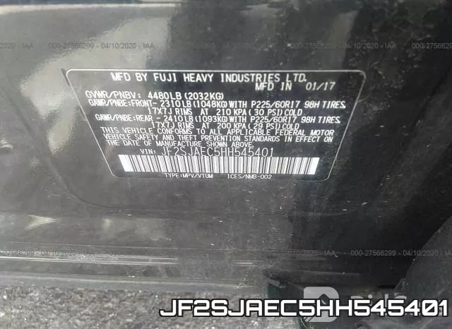 JF2SJAEC5HH545401 фото 10
