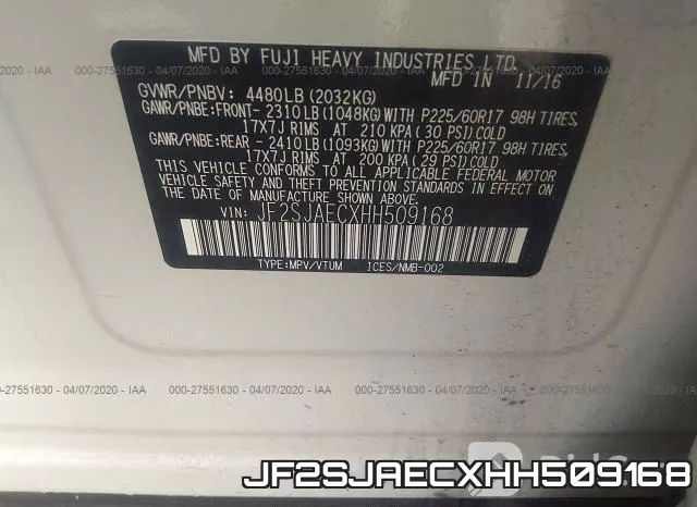 JF2SJAECXHH509168 фото 10