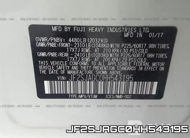 JF2SJAGC0HH543195 фото 10