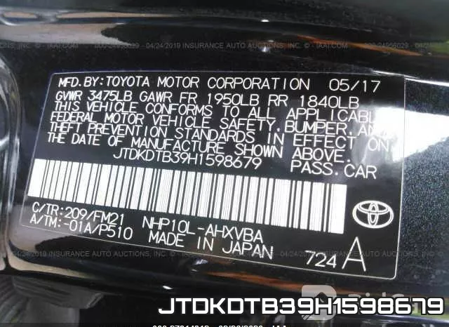 JTDKDTB39H1598679 фото 10