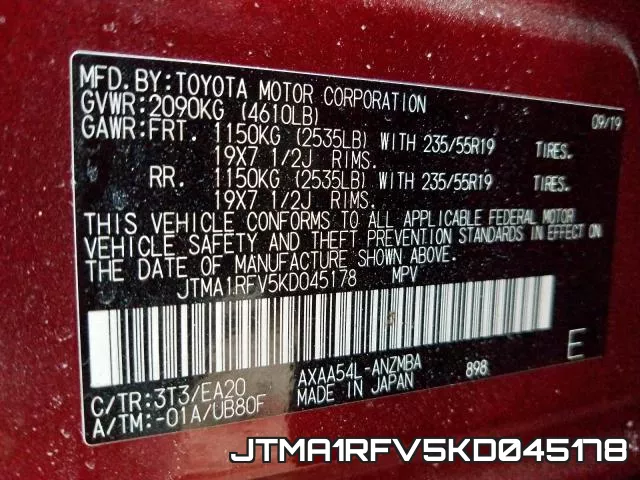 JTMA1RFV5KD045178 фото 2
