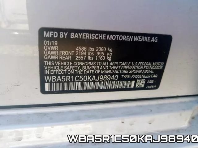 WBA5R1C50KAJ98940 фото 2