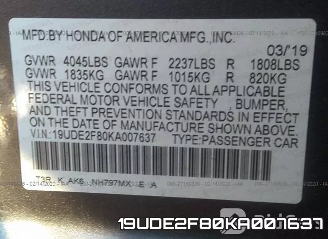 19UDE2F80KA007637 фото 10