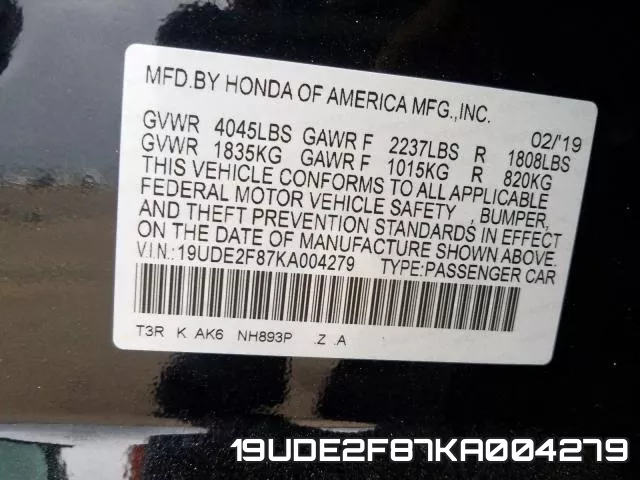 19UDE2F87KA004279 фото 2